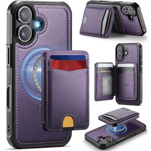 for iPhone 17 Wallet Case Compatible with Magsafe, Magnetic RFID Blocking Card Holder Kickstand 2 in 1 Detachable Case for iPhone 17 6.3", Purple