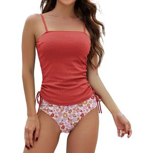 Century Star 2026 Tankini Swimsuits for Women - High Waisted Two Piece Tummy Control Bathing Suit with Square Neck - Beach and Pool Wear Pink orange floret 2XL