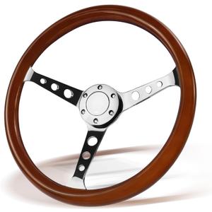 Universal 380MM Wood Racing/Golf Steering Wheel, 6 Bolts Grip Steering Wheel For Club Car EZGO RXV & TXT, Yamaha, Precedent Tempo, DS, for Race/Rally/Motorsport/Car(Plating - Round Hole)