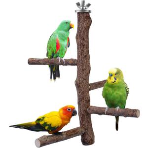 Bird Perch Stand Toy, Natural Wood Parrot Perch Bird Cage Branch Perch Accessories for Parakeets Cockatiels Conures Macaws Finches Love Birds (M: 10" Length)