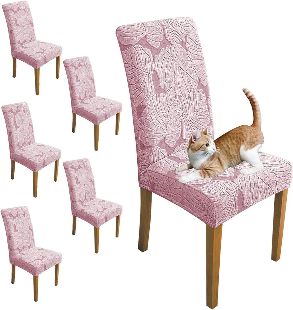Chair Covers for Dining Room Chair Covers Set of 6 Stretch Spandex Kitchen Chair Protector Slipcover Removable Washable Dining Chair Covers for Home, Party, Ceremony, Banquet (Pink)