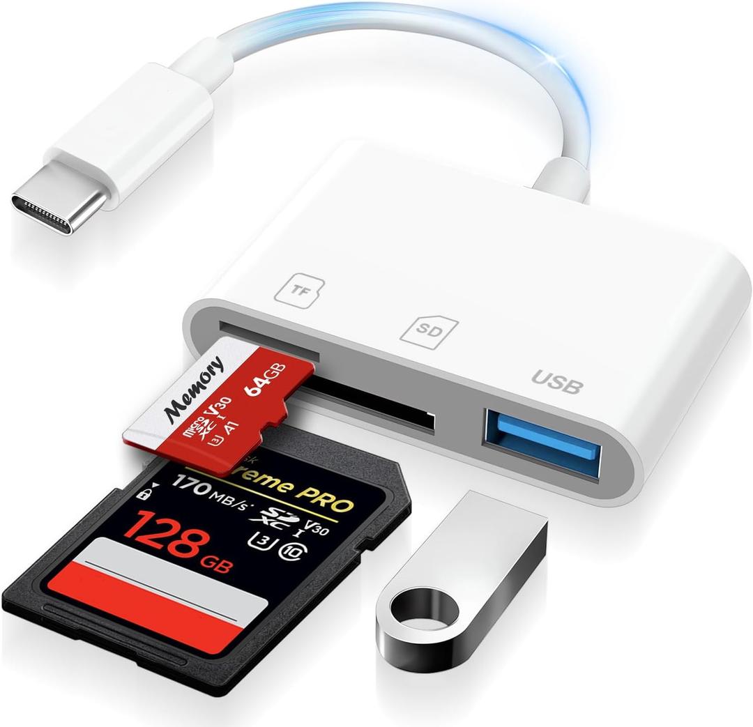 USB C SD Card Reader for iPhone 15-17, USB C to Micro SD Memory Card Adapter for iPad/Mac Pro/Air, USBC/Type C Camera Card Reader with USB A Port for iPhone 16 and More Android USBC Devices