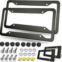 BGGTMO Matte Black Aluminum License Plate Frames- 2 Pack Heavy Duty Car Tag Cover for Front & Rear, 4 Hole Rust Proof Universal Holder, Mount Screws Caps, Inserts, Rattle Proof Pads