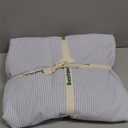 MooMee Striped Duvet Cover Set 100% Washed Cotton Linen Like Textured Breathable Durable Soft Comfy (Cornflower Blue White Pinstripes, King 104"x90")