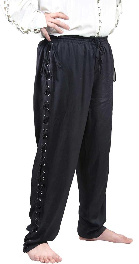 ThePirateDressing Medieval Renaissance Pirate Cosplay Costume Mens Lace-Up Pants (X-Large, Black Rayon Fabric (Design# 1122))