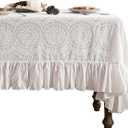 patdrea Vintage Ruffle Tablecloth for Rectangle Tables,Farmhouse Embroidered Cotton White Lace Table Cloth Cover Decor for Dining Room Wedding Banquet Thanksgiving Christmas, 63"*106"