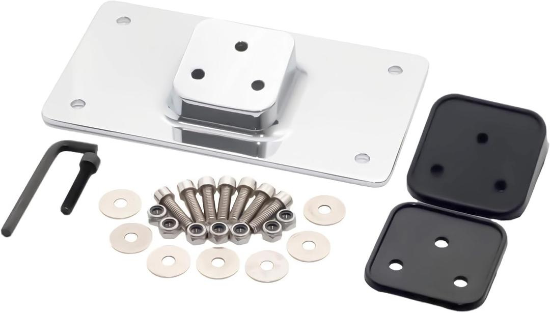 Harley Motorcycle License Plate Mount with 3 Holes - Premium Relocation Kit for Harley License Plate (Chrome)