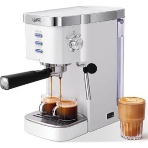 Gevi Espresso Machine 20 Bar High Pressure,Super Automatic Espresso Machines with Milk Frother Steam Wand,Cappuccino & Latte Maker with Volume Control for Home,Espresso Maker, Gift for Coffee Lover (Silver White)