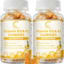 GPGP GreenPeople Vitamin D3 K2 Gummies, Vitamin D3 10000IU, K2 (MK-7) 200mcg, Vitamina D3 Con K2 Supplement with Hemp Oil, Turmeric fot Bones, Teeth & Immune Support, Sugar Free, 2 Packs