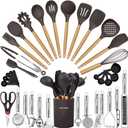 Cooking Utensils Set- 35 PCs Kitchen Utensils with Grater,Tongs, Spoon Spatula &Turner Made of Heat Resistant Food Grade Silicone and Wooden Handles Kitchen Gadgets Tools Set for Cookware (Dark Gray)