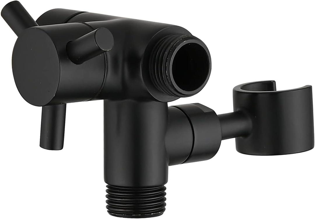 PDPBath Solid Brass 3 Way Shower Arm Diverter Valve with Handheld Holder for Dual Shower Heads with G1/2 Universal Connection - Matte Black