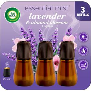 Air Wick Essential Mist Refill, 3 ct, Lavender and Almond Blossom, Essential Oils Diffuser, Air Freshener