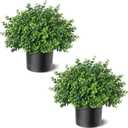 Set of 2 Artificial Boxwood Topiary Trees for Front Door - Faux Realistic Greenery Potted Plants, Fake Outdoor UV-Resistant Bushes with Pots for Porch,Farmhouse,Home,Garden Decor