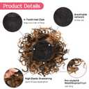 HOOJIH Curly Hair Bun, Messy Bun Hair Piece Elastic Drawstring Large Full Extension Hairpiece Short Synthetic Ponytail Extension for Women - Chocolate Brown with Golden Highlights