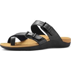 mysoft Women's Slide Sandals Adjustable Orthopedic Flip Flops Arch Support Comfortable Walking Summer Shoes (9.5, Black)