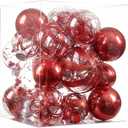 Clear Christmas Ball Ornaments,24ct Shatterproof Plastic Decorative Christmas Ornaments Hanging Xmas Tree Baubles Set with Stuffed Delicate Glittering Decorations for Holiday Party Home Decor (Red) (Multi-Size/24-Pack)