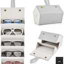 NOWHYX 5 Slots Travel Sunglasses Organizer With Hook, Foldable Travel Sunglass Case, Multiple Eyeglasses Storage Box for Women Men(COLOR:Grey)