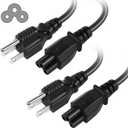 3 Prong AC Laptop Power Cord 6 Feet (2 Pack), NEMA 5-15P to C5 (Mickey Mouse) 10A 125V 18AWG, IEC-60320 IEC320 C5 to NEMA 5-15P, Laptop Power Brick Cord- ETL Listed