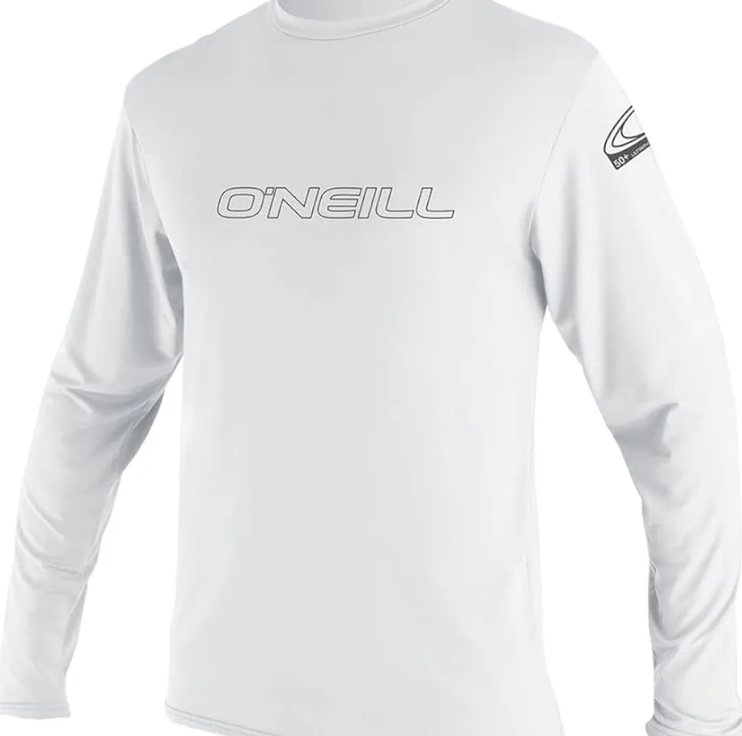 O'Neill Men’s Basic Skins Long Sleeve Sun Shirt, UPF 50+ Sun and Rash Protection for Surfing and All Outdoor Activities, White, Large