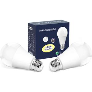 Torkase 13W Dusk to Dawn Light Bulbs- No Timer Required, 1100lm(100W Equivalent), 6000K Daylight, E26 A19 Automatic Sensor LED Bulbs, Built-in Photocell Detector for Boundary,Garage,Patio, 2-Pack (Cool White)