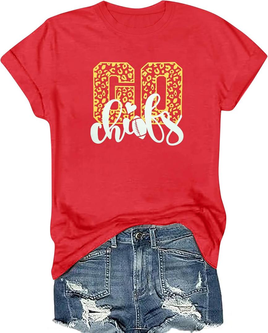 Game Day Shirt Women: Team Fan T-Shirt Cute Football Heart Graphic Tees Casual Season Short Sleeve Tops (Small, Red2)