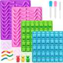 Large Gummy Bear and Worm Molds Silicone, Food-Grade Non-Stick Candy Molds Fruit Snack Molds BPA-Free with 2 Droppers & 1 Cleaning Brush, Set of 4
