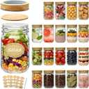 Accguan Mason Jars,Glass Jars With Woodgrain Lids and Bands 12 oz,Canning Jars For Pickles And Kitchen Storage,Wide Mouth Spice Jars With Silver Lids For Honey,Caviar,Herb,Jelly,Jams,Set of 20