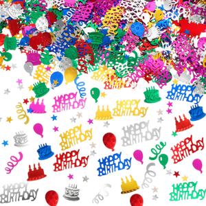 WILLBOND 3000 Pieces Happy Birthday Confetti Birthday Party Cake Confetti Metallic Foil Balloon Table Scatter Decorations for Carnival Baby Shower DIY Arts and Crafting (Multi-color)