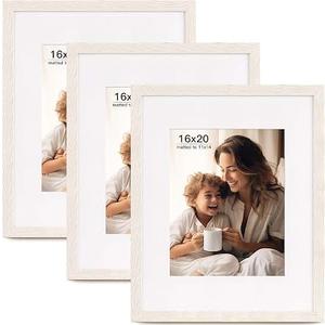 FinalFind 16x20 Picture Frame with Mat for 11x14 Set of 3, Distressed White Wood Grain 16x20 Frames for Horizontal & Vertical Wall Mounting (3 Pack,White)