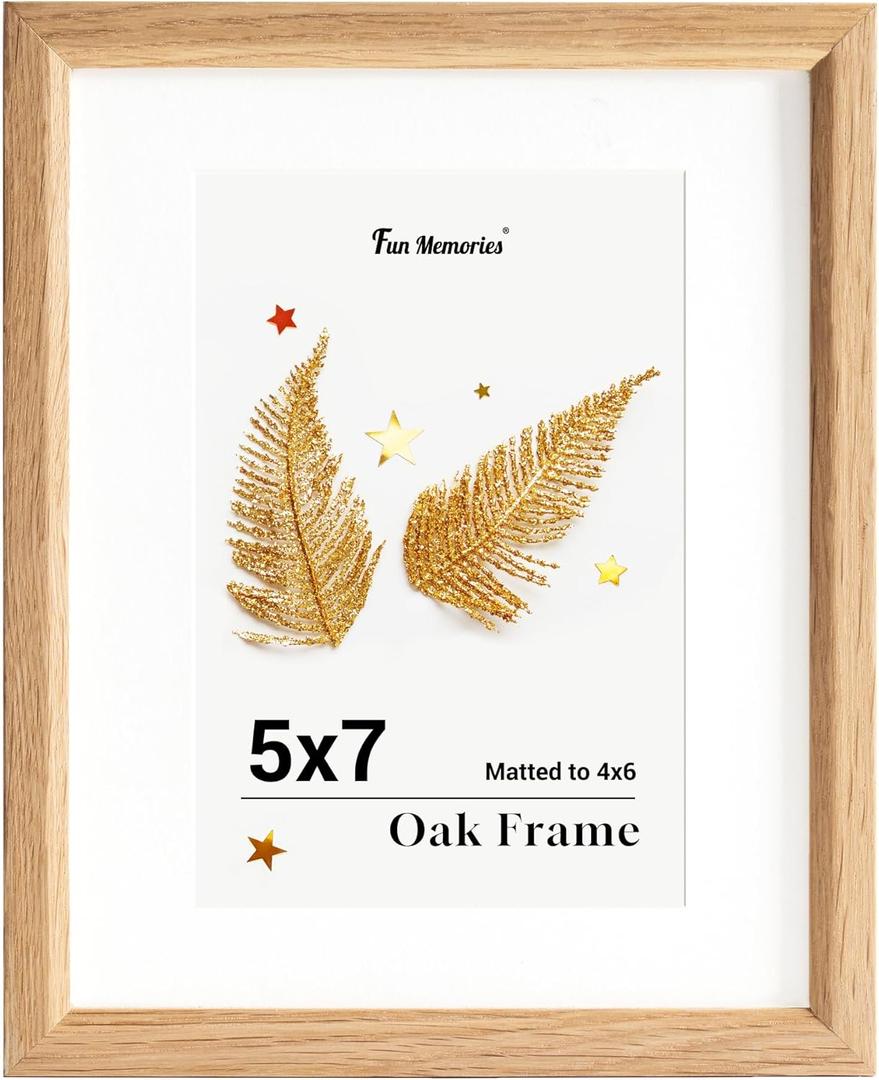 Fun Memories 5x7 Oak Picture Frame for Wall, 5x7 Frame with Matted to 4x6, Solid Wood Picture Frames for Wall Art Photo and Prints (Beige, 1 Pack)