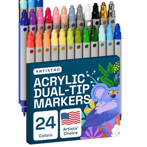 ARTISTRO School Project & Teachers Must Have – Bright & Bold 24‑Pack Acrylic Paint Marker Set – Dual‑Tip: Dot, Fine, Brush - Multi‑Surface Budget Bundle