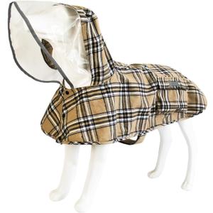 Dog Waterproof Raincoat with Poncho Hoodie, High Reflective Adjustable Yellow Pet Rain Jacket with Leash Hole for Medium Dogs (Khaki, Medium)