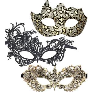 Couple Masquerade Lace Mask Set, Fit for Women and Men Venetian Halloween Masks, Specially for Costume, Mardi Gras (Gold Black-3set)