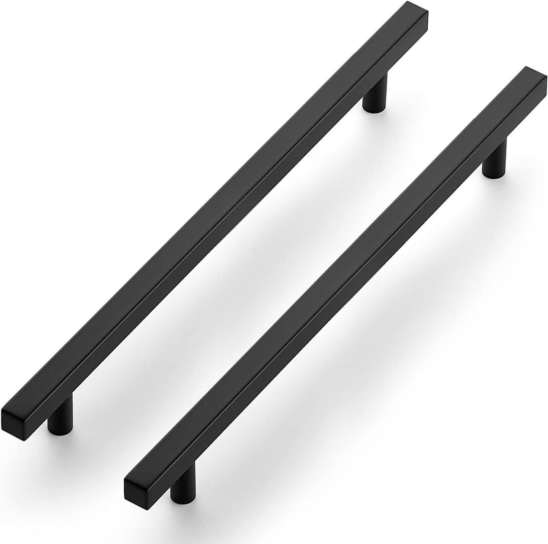 Ravinte Black Cabinet Handles 10 Pack 10 inch Matte Black Square Cabinet Pulls Kitchen Hardware 12-1/2 inch Overall Length Kitchen Drawer Pulls (10 Inch Hole Centers)