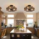 2 Pack 3-Light Rustic Farmhouse Wood Flush Mount Ceiling Light Fixture Oak Wood and Metal Cage Semi Flush Mount Ceiling Light for Hallway Hall Entry Bedroom Kitchen Farmhouse, Black