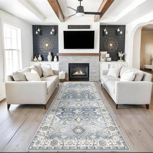 4x10 Washable Hallway Runner Rug: Oriental Extra Wide Ultra Soft Runners for Living Room Bedroom Stain Resistant Low Pile Carpet for Entryway Ktichen Thin Non Slip Bathroom Floor Mat(Grey,4x10)