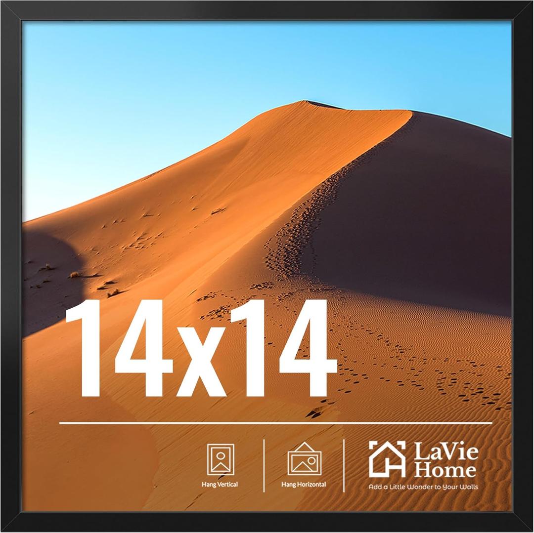 LaVie Home 14x14 Picture Frame for Wall Display, 14x14 Black Picture Frame with HD Plexiglas, 14 x 14 Square Frame 1 Pack, Display Frame for Vertical or Horizontal, Classic Collection