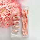 Gold Flower Press on Nails, Almond Shape Fake Nails, French Tip False Nails with 3D Jelly Floral Designs, Medium Lenght Pearl Charm Acrylic Nails, Glossy Pink Full Cover Glue on Nails