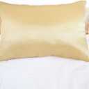 Nature Silk Pillowcase 14x20 Inches Champagne Double Side 19 Momme Thick Silk Pillowcase for Hair and Skin 36x51CM 100% Mulberry Silk Bed Pillow Cover Toddler Size, Golden, 1 Piece