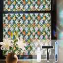 Lattice Stained Glass Window Film Static Cling with Tools - 35.4 x 78.7 Inch Non-Adhesive Privacy Decorative Rainbow Film for Windows, Doors, Sidelights - Easy Install & Remove