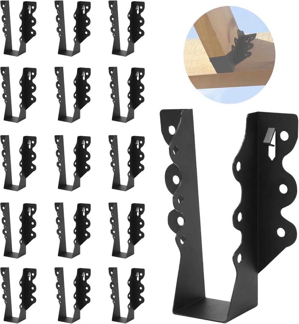 16 Pcs 2x6 Joist Hanger, for Rafter Hurricane Ties Joist Hangers, Black Powder-Coated , Tie Brackets for Floor Deck and Ceiling Trusses