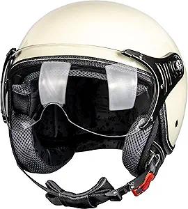 3/4 Motorcycle Helmets Retro Open Face Vespa Scooters Helmet with Clear Visor for Men and Women- DOT Approved (Small)