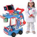 Liberry Doctor Kit for Kids Aged 3 4 5, Pretend Doctor Playset for Toddlers with Cart, Costume and Stethoscope, Role Play Medical Toy for Girls Boys (Blue)