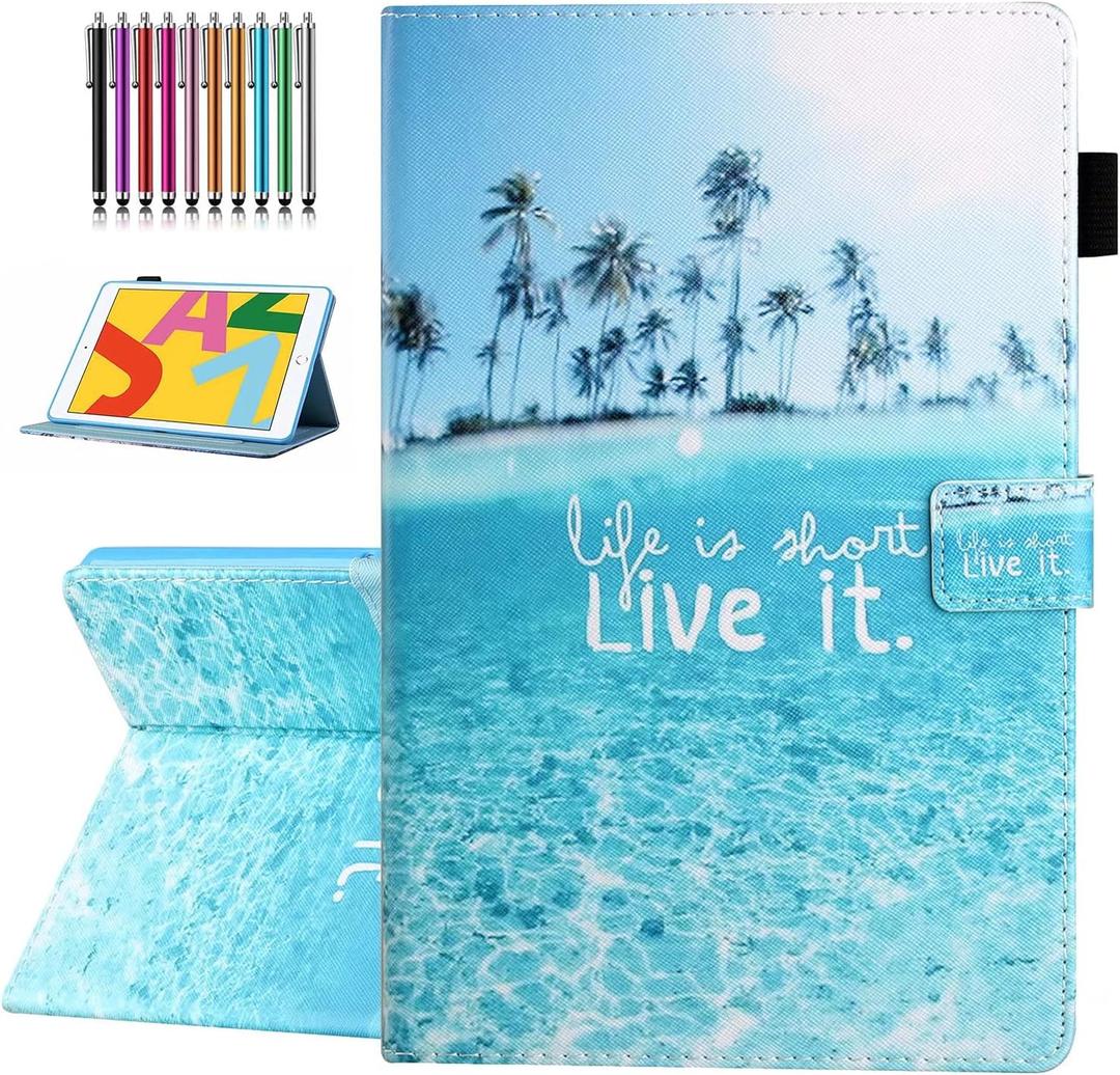 Case for iPad 9th/8th/7th Generation 10.2 inch (2021/2020/2019 Release) Auto Wake/Sleep, Premium PU Leather Folding Stand Cover with Pen Holder & Multiple Viewing Angles - Beach