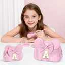 Gifts for Girls, Personalized Initial Makeup Bag Birthday Gift for 4 5 6 7 8 9 10 11 12 13 Years Old Girl Kids Pink Initial Cosmetic Travel Toiletry Bag for Girls Sister Daughter Pink L