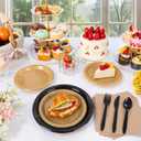 MirthMood 350PCS Black and Gold Plastic Plates,Black Disposable Plates Plastic Plates Set Includes 50 Dinner,50 Dessert Plate,50 Cup&50 Napkins, 50 Black Silverware for Wedding& Parties