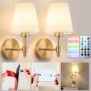 Nekhung Battery Operated Wall Sconces Set of Two, Wireless Battery Wall Light with 10000mAh RGB Dimmable Magnetic Bulb and Remote, Rechargeable Sconce Wall Decor for Bedroom Living Room Hallway (Brass)