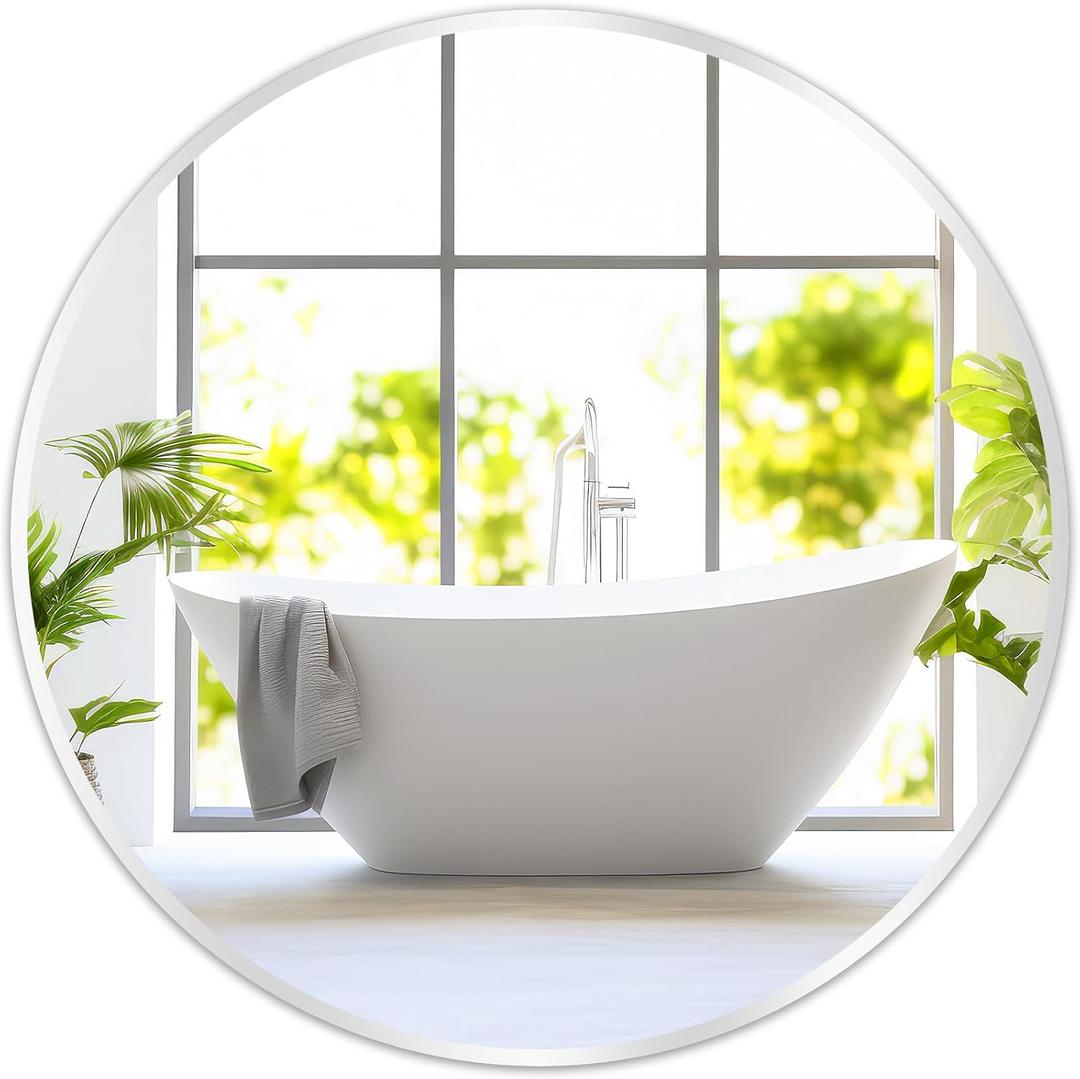 Fabuday Silver Round Mirror for Wall 26 inch - Circle Mirror for Bathroom, Entryway, Living Room, Hallway, Vanity Decor, Big Metal Frame Mirrors, 26"L x 26"W, Silver