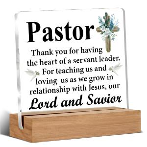 4 x Pastor Appreciation Gifts, Pastor Gifts for Men, Religious Christian Gift for Pastors Thank You Clear Acrylic Decorative Sign Desk Decor