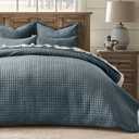 EverGrace Luxury Velvet Quilt Bedding Set Size 3 Pieces with Pillow Shams, Soft Cross-Stitch Velvet Comforter Set, Lightweight Coverlet Bedspread for All Seasons, Stormy Blue